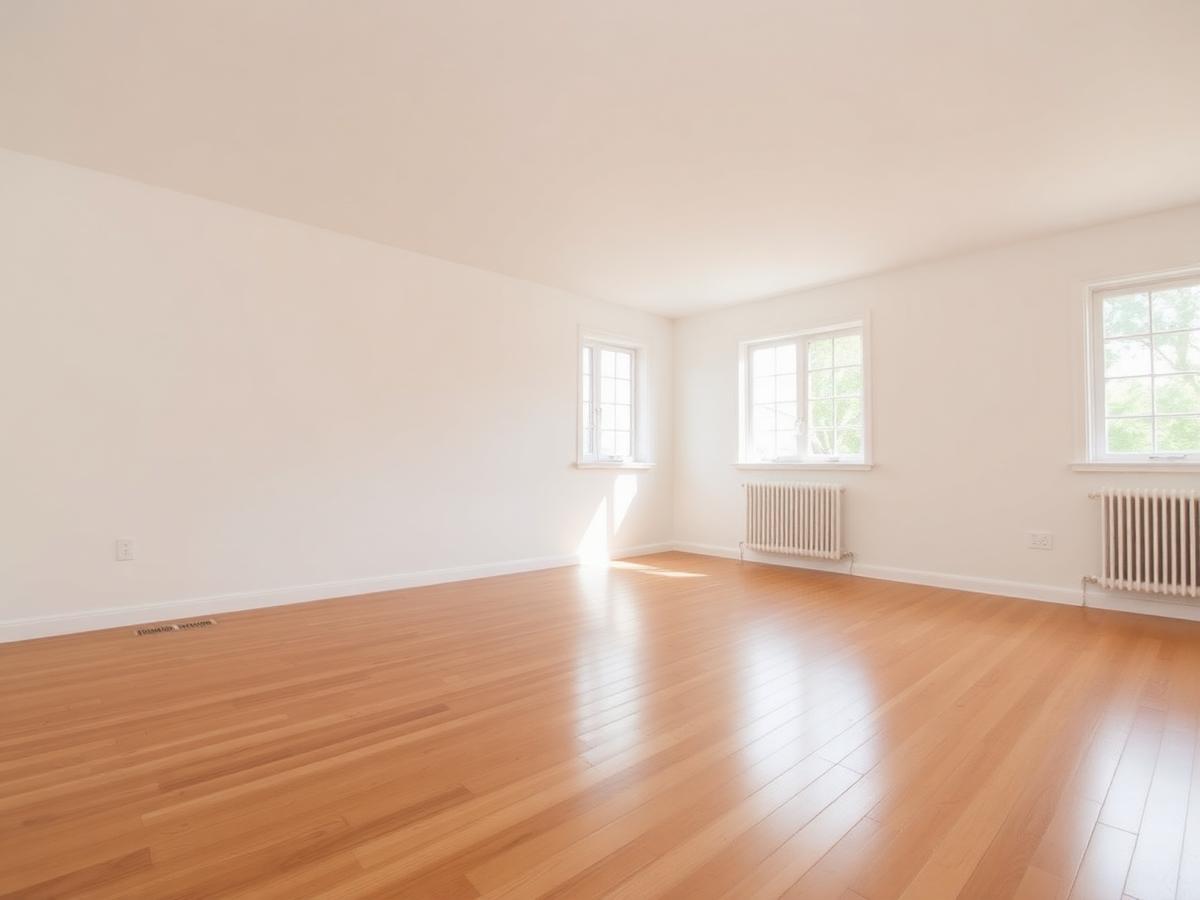 Clean empty living room with bare hardwood floors