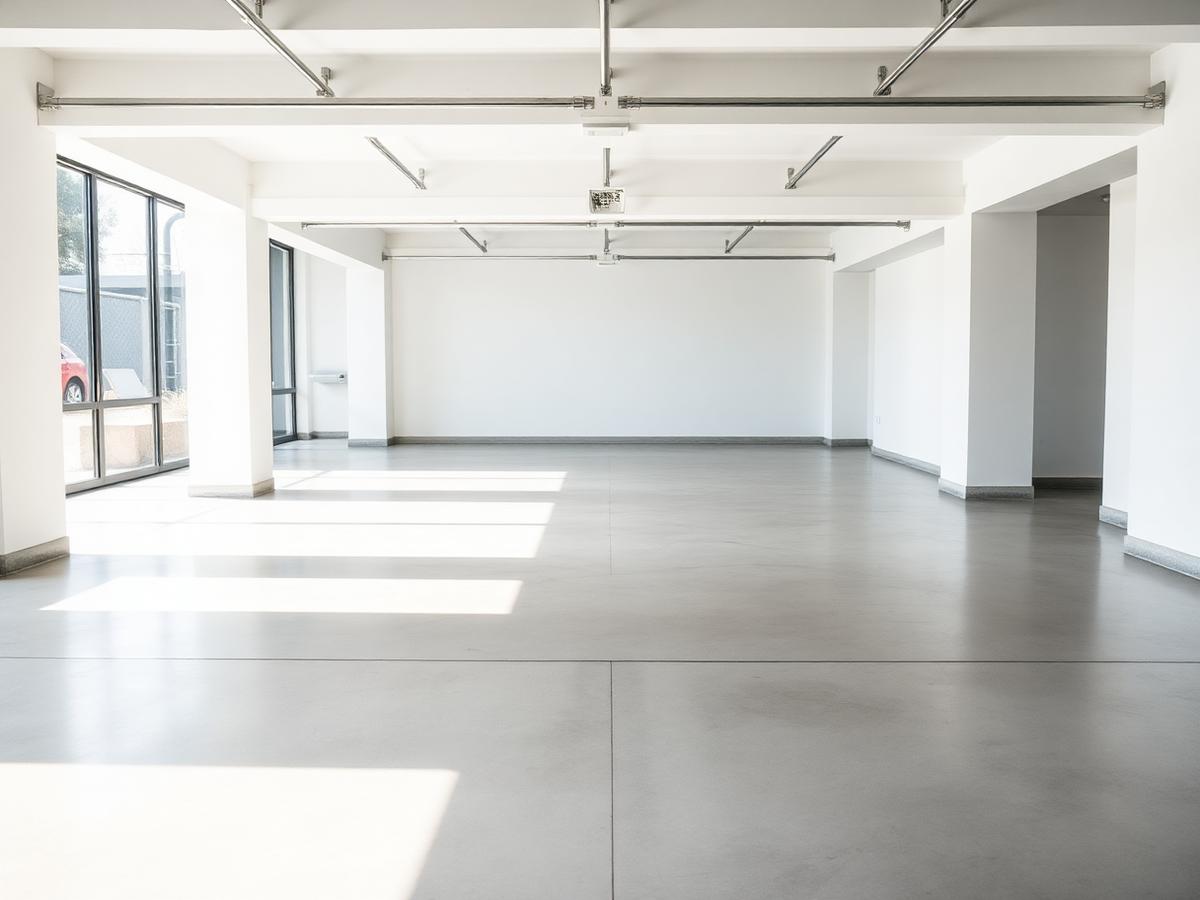 Empty, swept-clean garage with bright daylight
